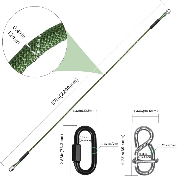 Heavy Duty Tree Swing Ropes Hammock,Tree Swings Hanging Straps,Adjustable Extendable,for Outdoor Swings Hammock Playground Set Accessories,7.25ft(87") of 1 Pcs,Green