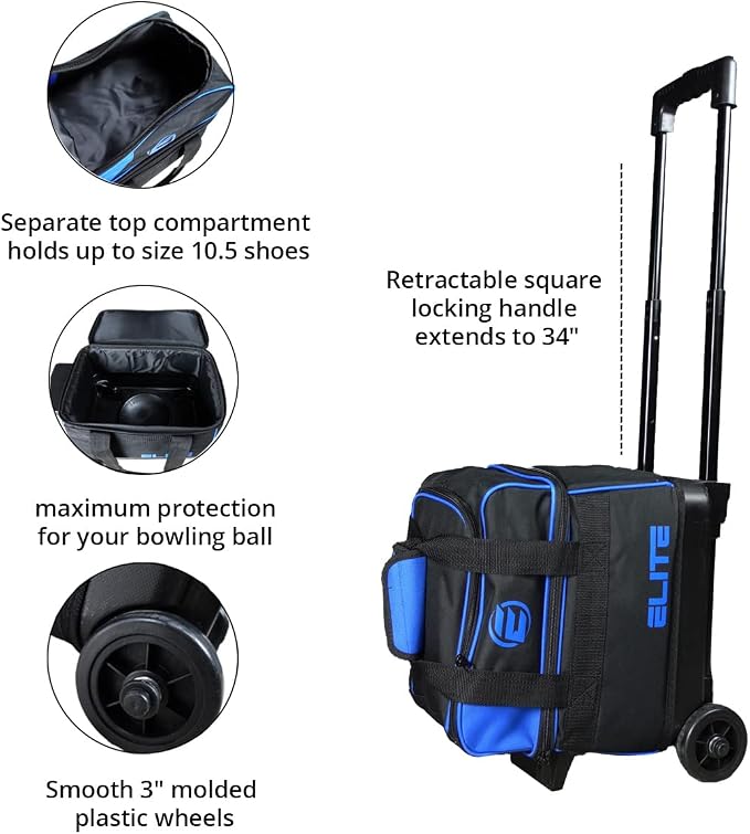 ELITE Basic Single Roller Bowling Ball Bag | Multiple Colors | Fits Up to Size 10.5 Shoes | Compact Design | Bowling Bags With Wheels
