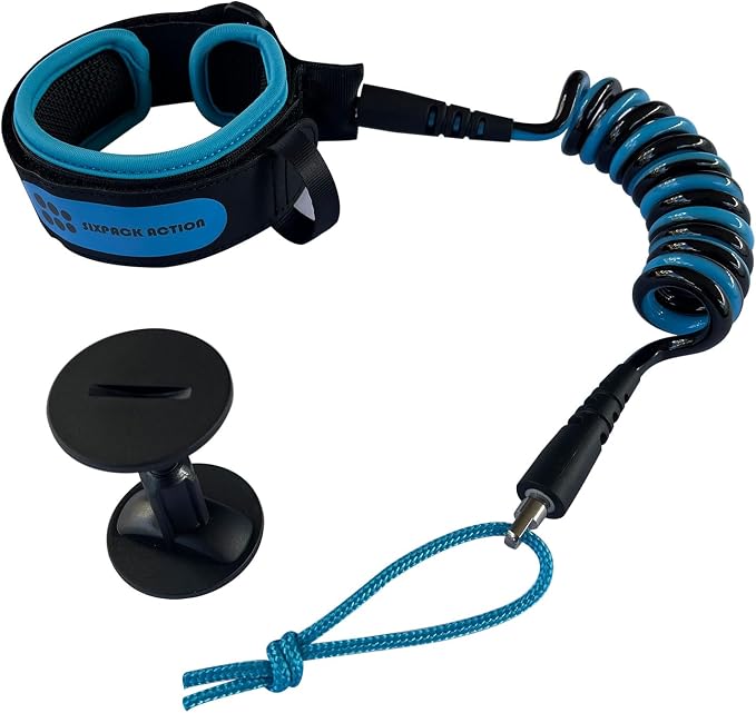 SIXPACK ACTION 4ft 7mm Coils Bicep Bodyboard Leash, Adjustable Bicep Cuff for Kids and Adults, Bicep Sized Approx 235mm-360mm
