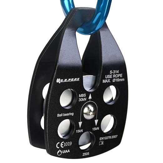 SEPEAK 30kN Large Rescue Pulley Sheave with Swing Plate CE UIAA, Portable Outdoor Climbing Pulley for Backyard Zipline,Fits Rope up to 16 mm/Holds Up to 6750lbs (2, Black, Single Pulley)