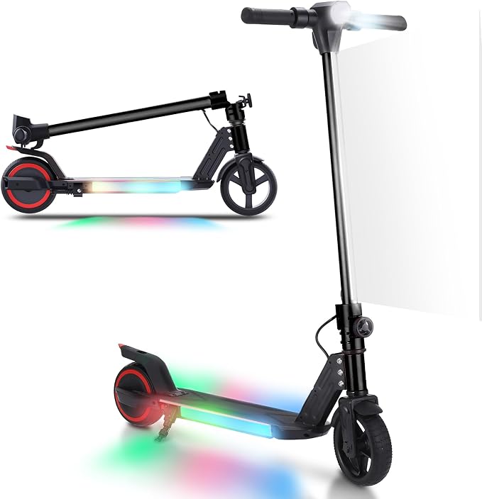 BIIST Foldable Electric Scooter for Kids, with LED Front Head Lights, Bar Lights, Shining Pedal Lights, LED Display, Dual Brakes 150W Motor Kids Electric Scooter， UL2272 Approved