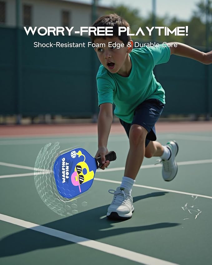 Warping Point Junior Pickleball Paddle – T700 Carbon Fiber Face, Lightweight Polymer Core, Designed for Kids 12 & Under and Teens 13+, Youth-Friendly Grip and Balanced Control