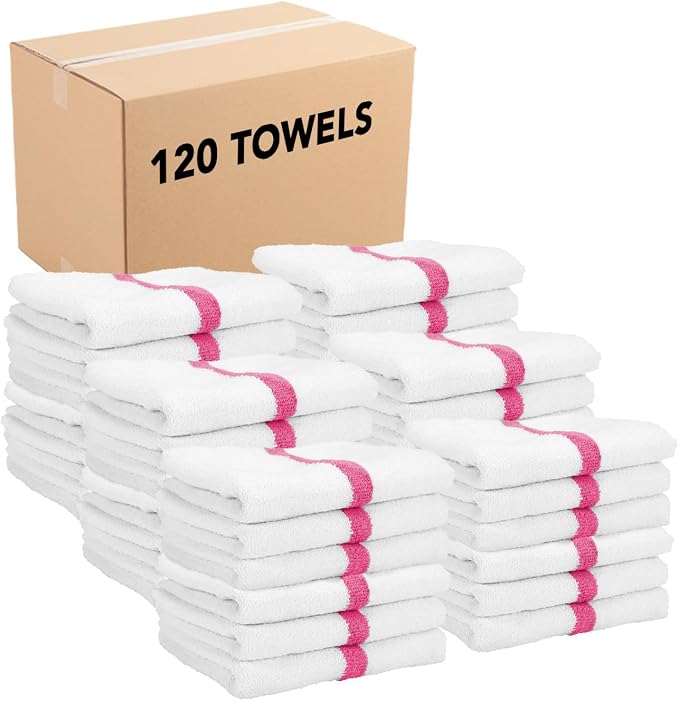 Arkwright White Hand Gym Towels - Case of 120 - Bulk 100% Cotton Soft Quick Dry Sweat Absorbent Hotel Quality Towels for Workout, Bathroom, Spa, Pool, 16 x 27 in, Pink
