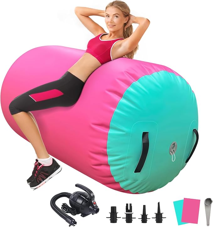 GYUEM Air Roller Gymnastics Barrel Inflatable Tumbling Roller Air Mat Octagon Mat with Electric Pump for Backhandspring Training Cheerleading Home Use