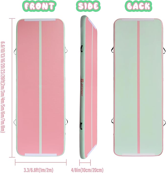 AKSPORT Inflatable Gymnatsics Mat Tumble Track 10ft 13ft 16ft 20ft 23ft Air Tumbling Mat with Air Pump for Home Use/Training/Cheerleading/Yoga