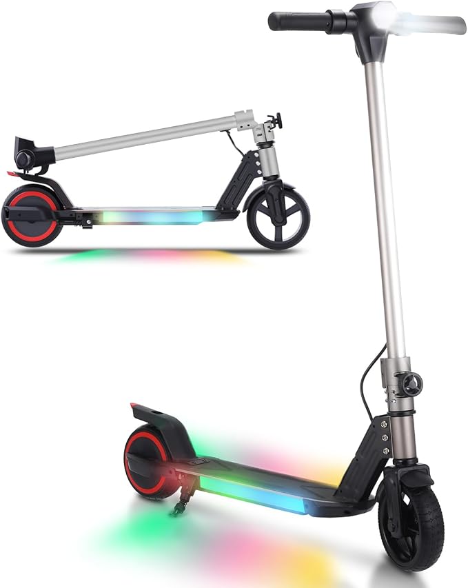 BIIST Foldable Electric Scooter for Kids, with LED Front Head Lights, Bar Lights, Shining Pedal Lights, LED Display, Dual Brakes 150W Motor Kids Electric Scooter， UL2272 Approved