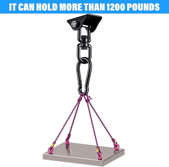 2 Pcs Swing Hanging Kit, Heavy Duty 2000 LB Capacity 360 Degree Rotating Hangers, Hardware for Porch Swing, Hammock, Chair, Yoga, Playground, Indoor and Outdoor Use, Black
