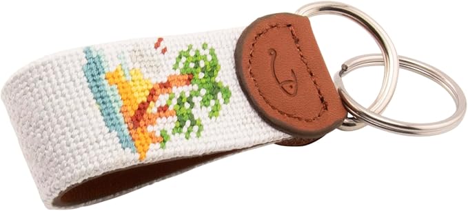 Leather Hand-Stitched Needlepoint Key Fob or Key Chain