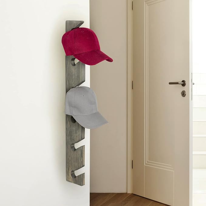 MyGift 2 Pcs Wooden Hat Rack Wall Mounted, Baseball Caps Holder Hanger, Vetical Hat Organizer, 30 Inch, 6x2 Slots, Vintage Gray
