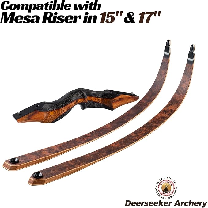 Deerseeker Archery Mesa Takedown Recurve Limbs with Woodgrain Veneer Laminated with Bamboo Core and Fiberglass for Recurve Bow Shooting Hunting