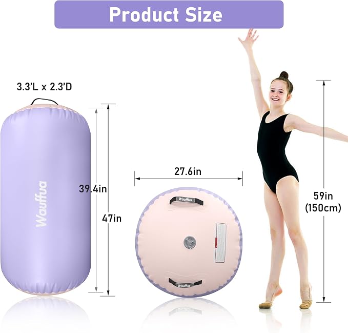Gymnastic Air Barrel, Inflatable Tumble Track, Tumbling Mat, Roller Octagon Trainer for Back Handspring and Back-bend for Home, Gym, No Pump