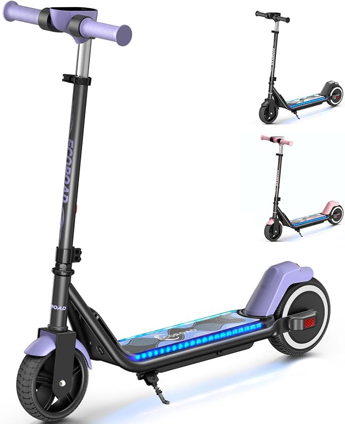 ECOROAD EK6 Kids Electric Scooter for 6-12, 3/6/10mph Speeds for Ultimate Comfort & Adjustable Height, 150W & Dual Brake Safety Electric Scooter, for Outdoor Play, Park Rides (Rider:3.9-5.2 FT)