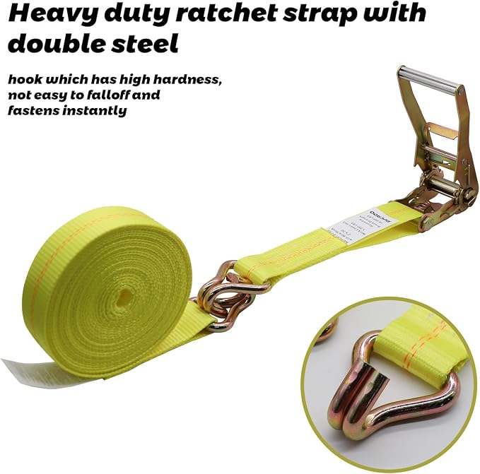 2 Inch x 30 Ft Ratchet Straps Heavy Duty 4 Pack, 10,000 lbs Breaking Strength, Tie Down Straps Ratchet with Double J Hooks, Cargo Ratchet Straps for Trailer, Truck, ATV, Cargo, Yellow