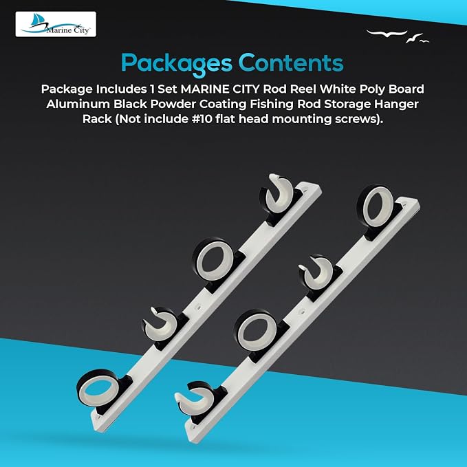 MARINE CITY 4-Rod Reel Fishing Rod Storage Hanger Rack with White Poly Board – Aluminum Black Powder Coating, Ideal for Marines, Boats, Vans, and Cars (Pack of 1)