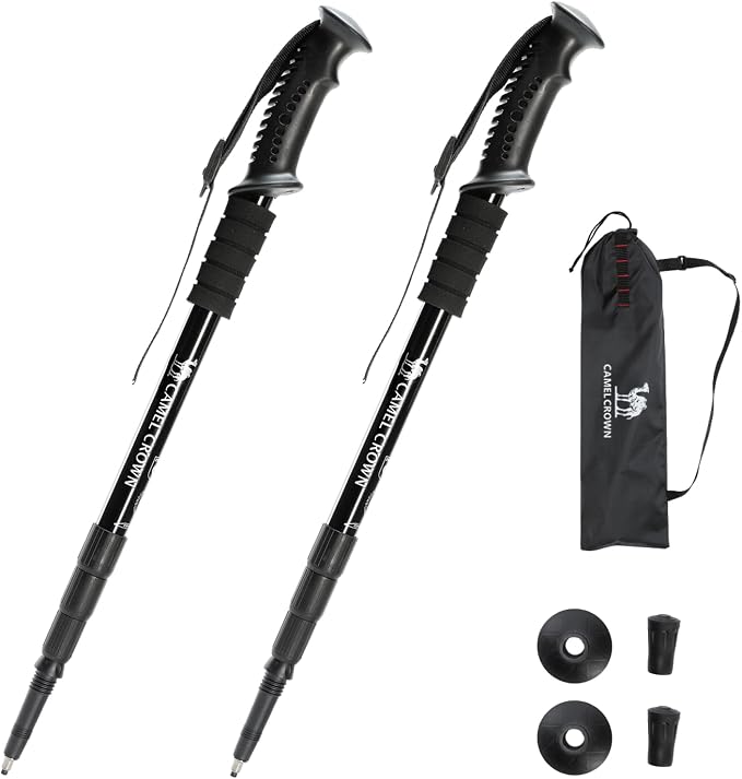 CAMEL CROWN Trekking Poles 2 Pack, Lightweight Hiking Poles for Men Women, 20-43in Adjustable Walking Sticks with Tungsten Carbide Tip & Shock-Absorbing PVC Grip, Backpacking Camping
