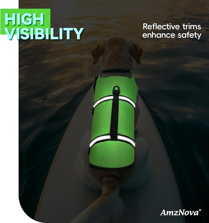 AMZNOVA Shark Dog Life Jacket + Rip Stop Dog Life Jacket, Durable Handle Reflective Buoyance