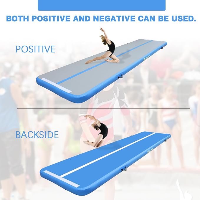 AKSPORT Inflatable Gymnatsics Mat Tumble Track 10ft 13ft 16ft 20ft 23ft Air Tumbling Mat with Air Pump for Home Use/Training/Cheerleading/Yoga