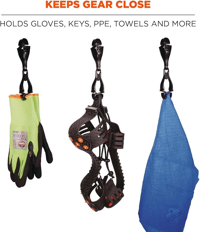 Ergodyne Squids 3400 Glove Clip Holder with Dual Clips, Black (Pack of 2)