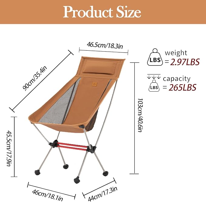 Naturehike Camping Chair, Foldable with Storage Bag, Outdoor Portable Chair for Adults, Lightweight, Supports 330lbs, Backpacking Chair for Fishing, Hiking, Beach, Lawn