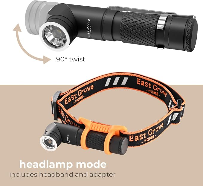 Pocket 3.7in LED USB-C Rechargeable Flashlight 2W 600 Lumens 1,000 MaH 4+ Hours Full Charge with Adjustable Beam, Headlight Strap, and Replaceable Battery