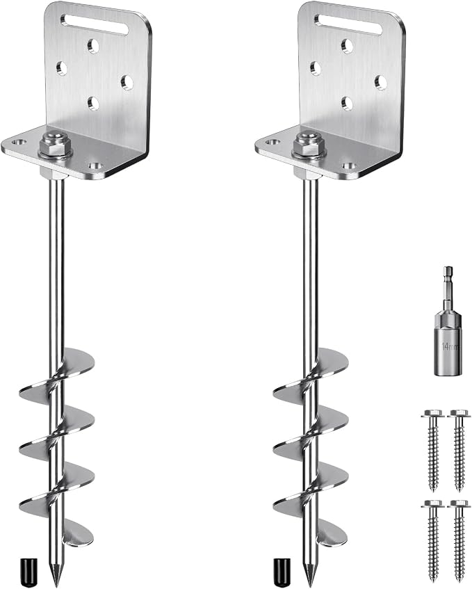 Insaga 18''/24''/30'' Ground Anchors Screw in Earth Anchor Solid Steel with L Bracket for Trampoline Mobile Home Swing Set Shed Carport Tent Stakes, Wider Helix Blade & Chrome Plated Finish, 2/4/6Pcs