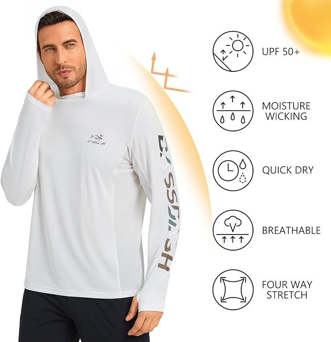 BASSDASH Men’s UPF 50+ Graphic Fishing Hoodie Shirts UV Sun Protection Long Sleeve Moisture Wicking Performance FS48M