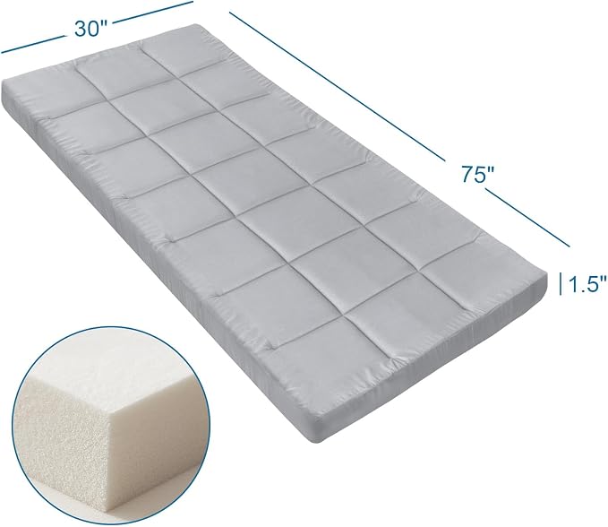 SPRINGSPIRIT Cot Mattress Topper (Improved Thickness), Foam Quilted Pads for Camping, Soft Comfortable Sleeping Cot Mattress Pad Only, Camping Pad 75"x30" for Camp Cot/Rv Bunk/Narrow Twin Beds, Navy