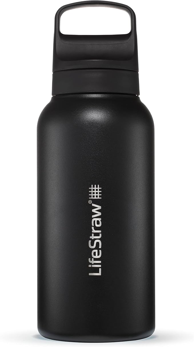 LifeStraw Go Series — Insulated Stainless Steel Water Filter Bottle for Travel and Everyday Use removes Bacteria, Parasites and Microplastics, Improves Taste, 1L, Nordic Noir'
