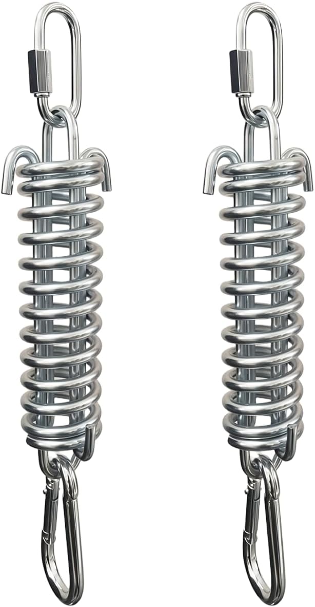 Porch Swing Spring 1-9/16 x 7 Inches with Carabiner and Quick Link Heavy Duty Drawbar Style for Swings, Hammocks, Sunshade Sails, Large Dog Chain Leash (2 Pack)