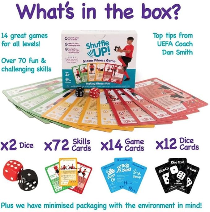 Shuffle Up Soccer Card Games - 70+ Skills Cards, Soccer Gifts for Boys and Girls 7-12 Years Old, Teen and Kids Indoor Training Equipment, Outdoor Backyard Game, Practice Toys, Stamina and Strength
