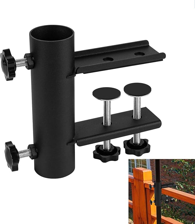 Patio Umbrella Clamp Clip, Umbrella Stand Holder, Outdoor Umbrella Base Adjustable Metal Umbrella Clamp Stand Mount for Chair, Fence Post, Square Railing, Bleachers, Table