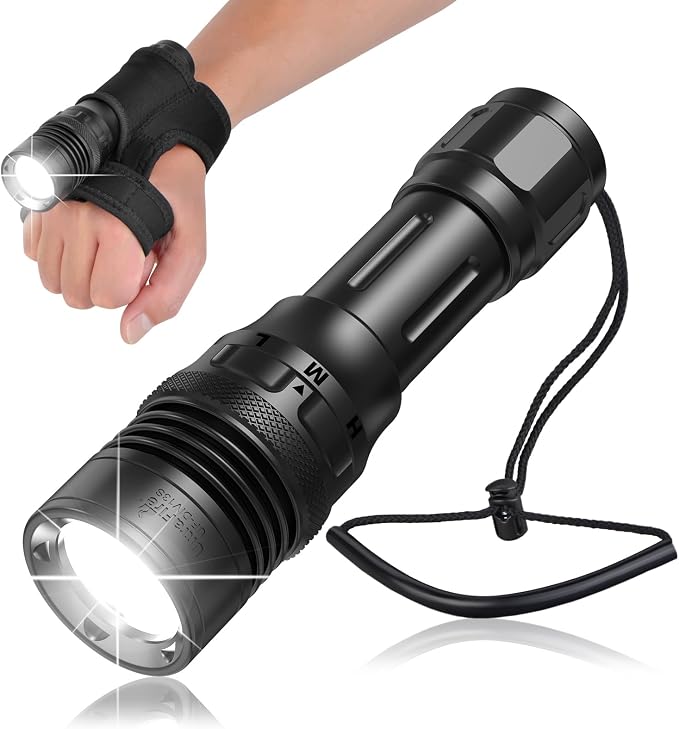 ULTRAFIRE Dive Light 3350 Lumens Rechargeable Scuba Diving Flashlight, IPX8 Waterproof Underwater Flashlight 100M Depth, 3 Modes with Magnetic Rotary Switch, for Snorkeling Night Diving Cave Safety