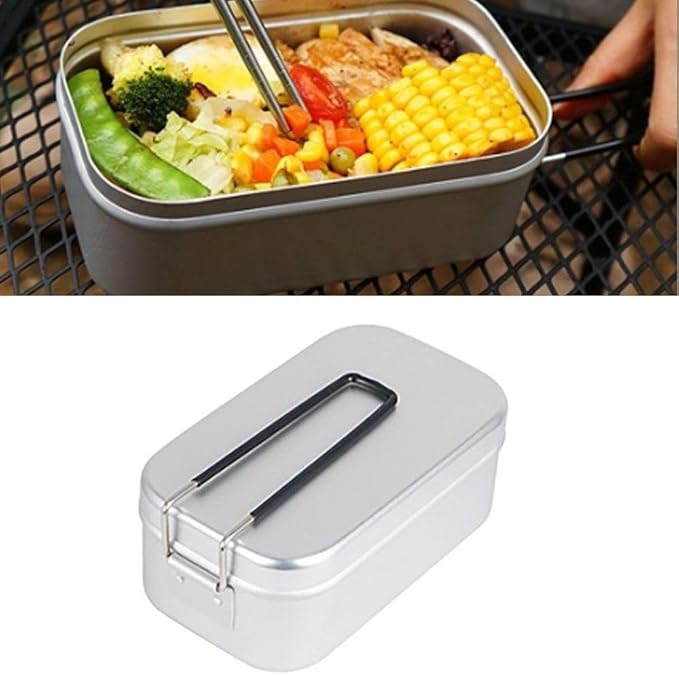 Lightweight Aluminum Camping Cookware Set – Portable Lunch Box with Folding Handle for Hiking, Backpacking & Outdoor Cooking
