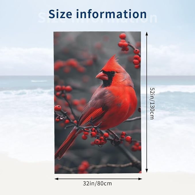 Cute Bird Beach Towel,32x52in,Quick-Dry Sand-Free Bath Towels,Microfiber Lightweight for Travel Pool Yoga Beach Outdoor Activities Decor Accessories Gifts (Red Cardinal)