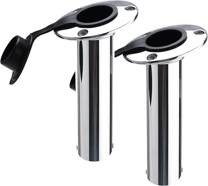 NovelBee 4pcs Fishing Rod Holders with Rubber Cap and Mounting Screws,15 Degree Stainless Steel Flush Mount Rod Holder for Fishing Boat