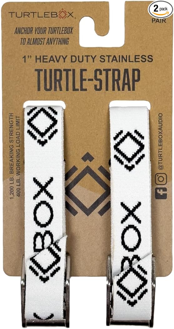 Turtlebox: Tie-Down Strap Kit - Includes 2 Straps - Strap Your Turtlebox Speaker on Your Ranger, Snowmobile, Kayak, Cooler, or Boat to Give You Peace of Mind - Set of 2, Each 41" Long (White)