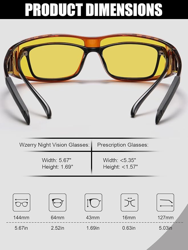 Wzerry Night Vision Glasses Polarized for Men Women (Nighttime Driving Glasses Over Glasses UV400 Protection for Driving Fishing)