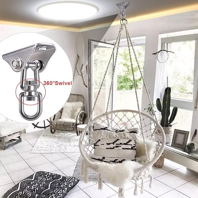 BeneLabel Swing Hanger 304 Stainless Steel Ceiling Swing Mount 1000 LB Capacity Swings Hardware 360° Swivel Hook for Yoga Punching Bag, Hammock Chair, Porch Swing, Hanging Chair