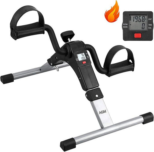 Folding Pedal Exerciser, Mini Under Desk Bike - Portable Foot Hand Cycle Peddler Machine Bicycle Exerciser for Arm Leg While Sitting