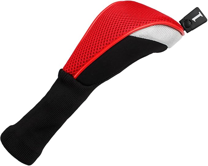 Andux 3pcs/Set Golf 460cc Driver Wood Club Head Covers Long Neck | for Driver Fairway Wood with Interchangeable No. Tags Mesh Breathable material Coloured Piping Pull-On Closure