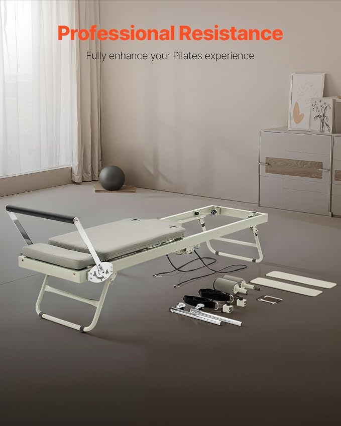 VEVOR Pilates Reformer Foldable, Suitable for Intermediate and Beginners Users, Pilates Equipment for Home Gym Studio Use with 4 Adjustable Resistance Spring, Up to 400 LBS