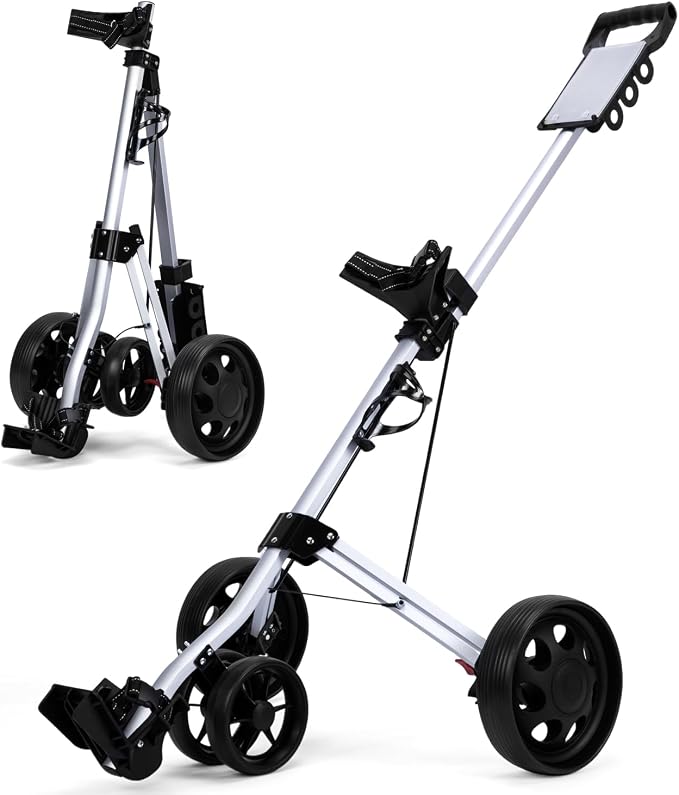PGM Foldable Golf Push Pull Cart for Stable and Durable with Foot Brake, Lightweight Walking Cart with 3 or 4 Wheels for Courses and Players