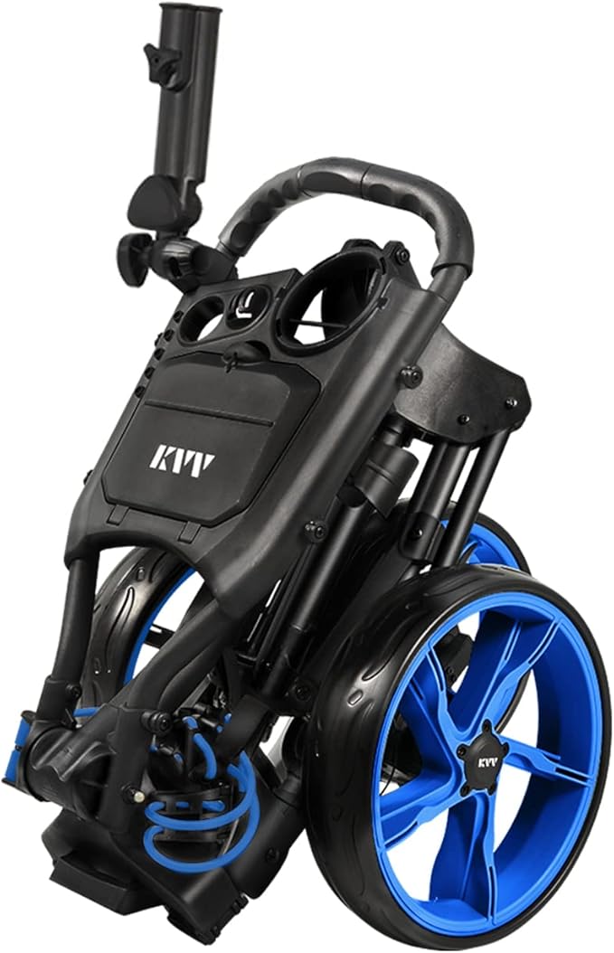 KVV 3 Wheel Golf Push Cart Ultra Lightweight Smallest Folding Size, New-Version Scorecard Holder