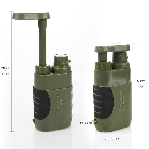 Hand Pump Water Filter, 0.01 Micron Portable Emergency Water Gear, 4-Stage Filtration System for Camping, Hiking, Fishing, Hunting & Outdoor Adventure