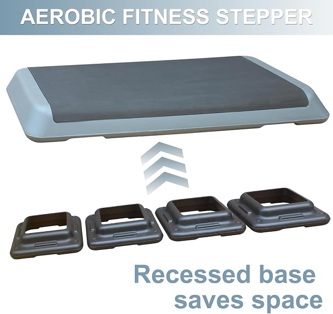 Aerobic Step Platform 30" × 14" Height Adjustable Workout Step for Fitness Strength Training with Risers Exercise Platform for Home Gym