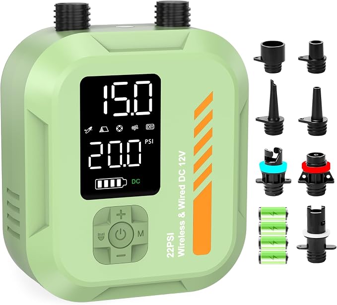 Paddle Board Pump Electric Portable,Rechargeable 22 PSI SUP Air Pump,Dual Power 7800mAh,12V DC Car Plug,Inflation Deflation,Auto-Off,for Paddleboard,Kayak,Kite,Tent,Kayaks