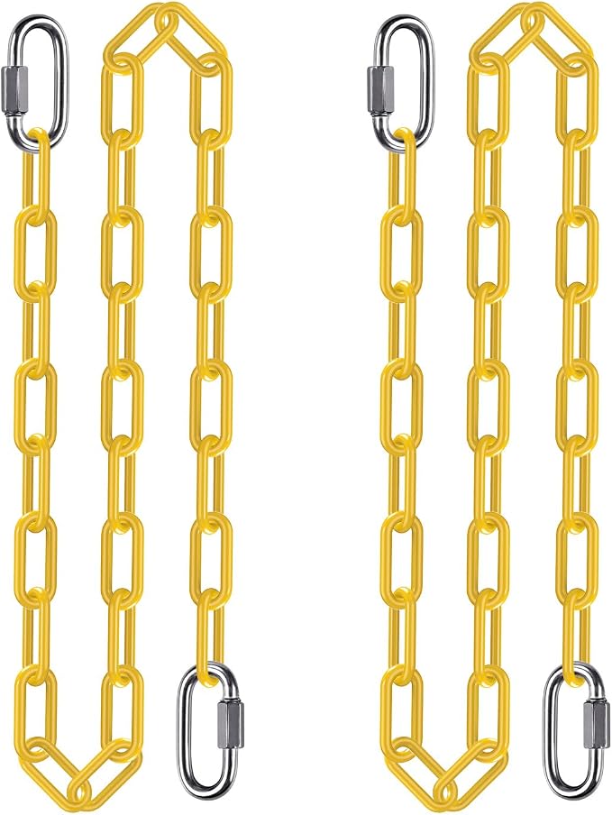 2Pcs 60" Heavy Duty Hanging Chains with Carabiners 1000 LBs Capacity Swing Chain with Hooks Porch Swing Chains Yellow Coated Chain for Hammock, Tree Swing, Hanging Chair, Heavy Bags, Swing Chair