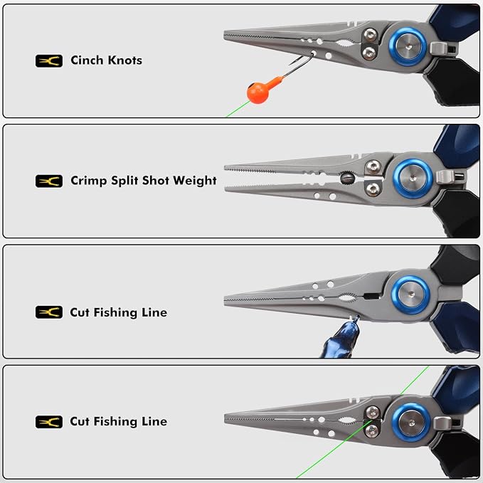 TRUSCEND Easy Use Lockable Fishing Pliers with Tungsten Carbide Cutter, Innovative Ergonomic Handy Handle, Saltwater Corrosion Resistant Teflon Coated Fishing Tool, Light Multi-Function Fishing Gear