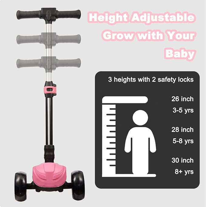 3 Wheel Electric Scooter for Kids Ages 3+, LCD Display, Colorful Lights, Reliable Thumb Throttle, 3 Adjustable Height, 5Mph Safe Speed and Long Range, Foldable Kids Electric Scooter