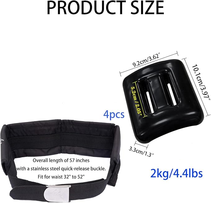 Vinyl Coated Diving Weights-4pcs 1.1-4.4 lbs Dive Weights with 4 Pocket Scuba Weight Belt with Quick Release Buckle,Used for Freediving, Spearfishing & Scuba Diving-Fit for Waist 32" to 52"